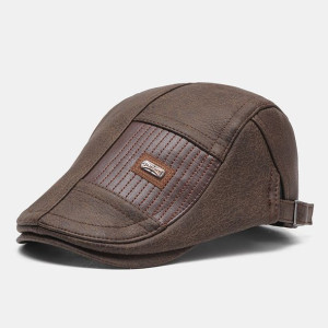 Collrown Men Faux Leather Retro Casual Stripe Patt