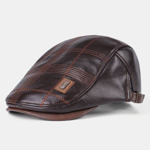 Collrown Men Faux Leather Stripe Pattern Vintage S