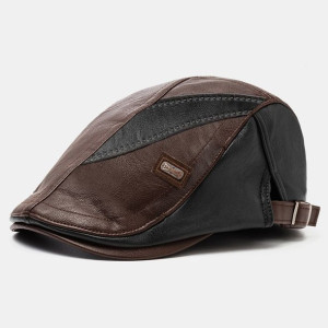 Collrown Men Pu Leather Retro Casual Contrast Colo