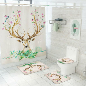Elk Flower Printing Zasłona Prysznicowa Mata Podło