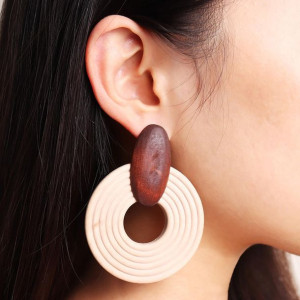 Handmade Etniczne Round Kolczyki Retro Drewniani K