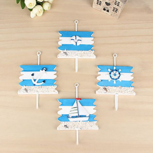 Kc-Wh04 Nautical Wood Hook Wall Mount Mediterranea