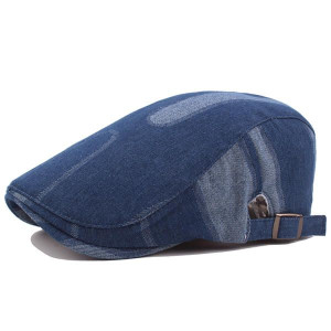 Men Denim Patchwork Beret Kapelusz Klamra Regulowa