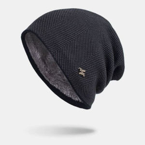 Men Winter Plus Velvet H Badge Pattern Outdoor Kni