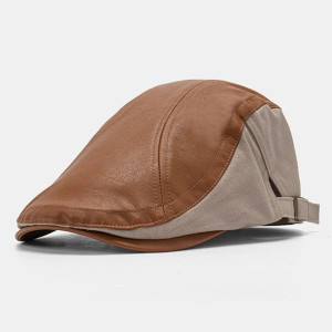 Męska Skórzana Szwy Jednokolorowa Czapka Beret Reg