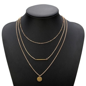 Metal Sequin Stick Multilayer Necklace Gold Plated
