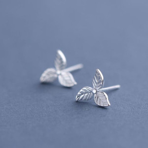 Słodki 925 Sterling Silver Kolczyki Moda Liść Pros