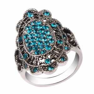 Vintage Colorful Crystal Ring Finger Hollow Alloy