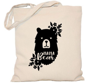 Torba płócienna DZIEŃ MAMY Mama Bear z kwiatkami