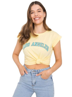 RUE PARIS Żółty t-shirt z napisem L