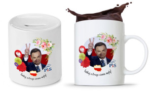 Zestaw Andrzej Duda Pis Prezent Kubek + Skarbonka