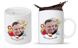 Zestaw Andrzej Duda Pis Prezent Kubek + Skarbonka