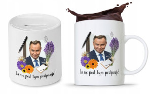 Zestaw Andrzej Duda Pis Prezent Kubek + Skarbonka