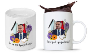 Zestaw Andrzej Duda Pis Prezent Kubek + Skarbonka