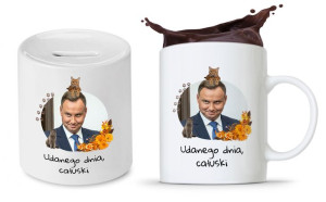 Zestaw Andrzej Duda Pis Prezent Kubek + Skarbonka