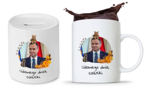 Zestaw Andrzej Duda Pis Prezent Kubek + Skarbonka