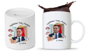 Zestaw Andrzej Duda Pis Prezent Kubek + Skarbonka