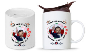 Zestaw Andrzej Duda Pis Prezent Kubek + Skarbonka