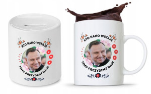 Zestaw Andrzej Duda Pis Prezent Kubek + Skarbonka