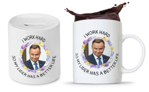 Zestaw Andrzej Duda Pis Prezent Kubek + Skarbonka