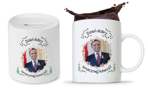 Zestaw Andrzej Duda Pis Prezent Kubek + Skarbonka