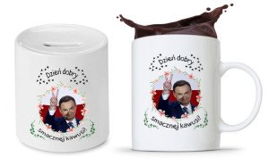 Zestaw Andrzej Duda Pis Prezent Kubek + Skarbonka