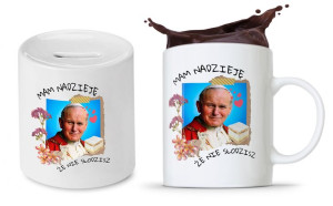 Zestaw Jan Paweł Papaj Prezent Kubek + Skarbonka
