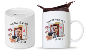 Zestaw Mateusz Morawiecki Pis Kubek + Skarbonka