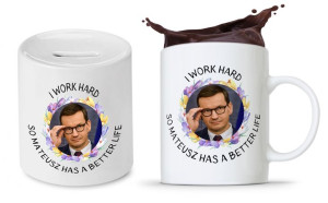 Zestaw Mateusz Morawiecki Pis Kubek + Skarbonka