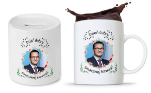 Zestaw Mateusz Morawiecki Pis Kubek + Skarbonka