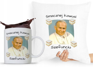 Zestaw Poduszka + Kubek Papież Jan Paweł Papaj