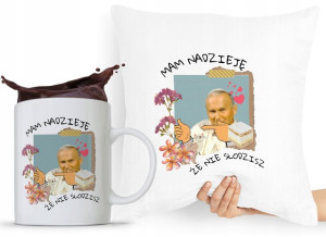 Zestaw Poduszka + Kubek Papież Jan Paweł Papaj