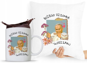 Zestaw Poduszka + Kubek Papież Jan Paweł Papaj