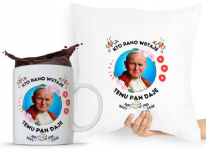 Zestaw Poduszka + Kubek Papież Jan Paweł Papaj