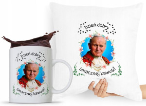 Zestaw Poduszka + Kubek Papież Jan Paweł Papaj