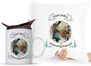 Zestaw Poduszka + Kubek Papież Jan Paweł Papaj