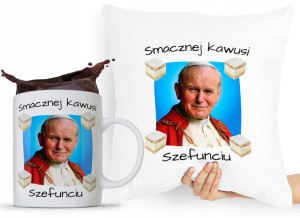 Zestaw Poduszka + Kubek Papież Jan Paweł Papaj