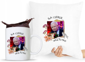 Zestaw Poduszka + Kubek Pis Jarosław Kaczyński