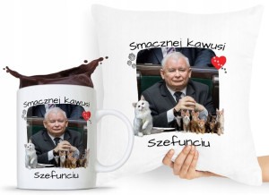 Zestaw Poduszka + Kubek Pis Jarosław Kaczyński