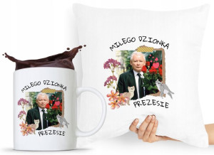 Zestaw Poduszka + Kubek Pis Jarosław Kaczyński