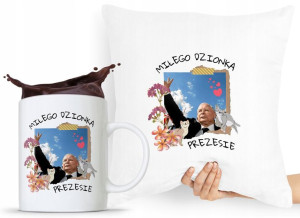 Zestaw Poduszka + Kubek Pis Jarosław Kaczyński