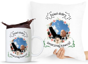 Zestaw Poduszka + Kubek Pis Jarosław Kaczyński