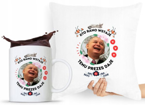 Zestaw Poduszka + Kubek Pis Jarosław Kaczyński