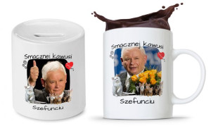 Zestaw Śmieszny Pis Kaczyński Kubek + Skarbonka