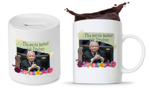 Zestaw Śmieszny Pis Kaczyński Kubek + Skarbonka