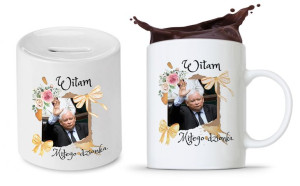 Zestaw Śmieszny Pis Kaczyński Kubek + Skarbonka