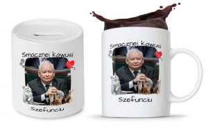 Zestaw Śmieszny Pis Kaczyński Kubek + Skarbonka