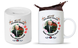 Zestaw Śmieszny Pis Kaczyński Kubek + Skarbonka