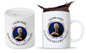 Zestaw Śmieszny Pis Kaczyński Kubek + Skarbonka