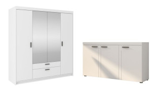 Zestaw Mebli SZAFA 180 cm LUSTRO  + KOMODA 150  RIMO BIAŁY